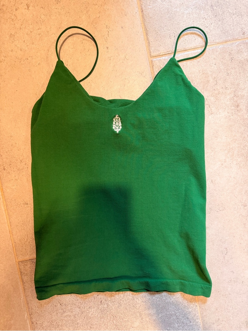 Free People Green Ribbed Spaghetti Strap Tank tried on and chest was too small.